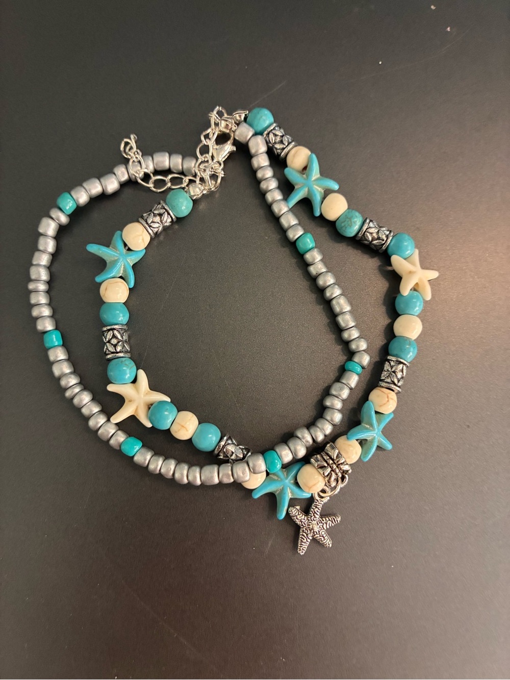 Turquoise Starfish Beaded Wrap Bracelet - Beach Style